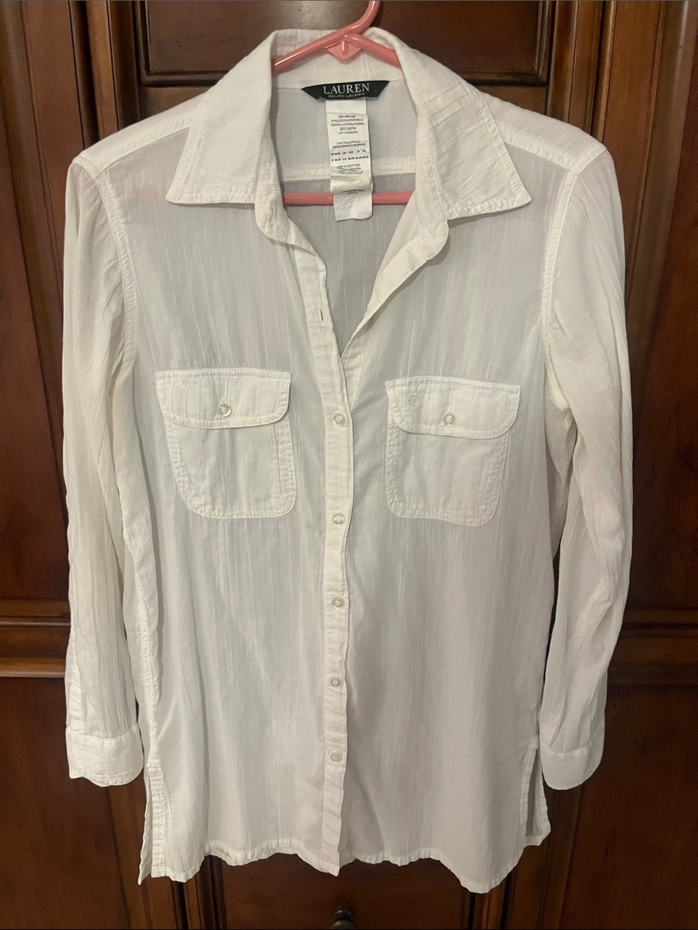 Lauren Ralph Lauren White Lightweight Button-Front Swim Coverup Shirt